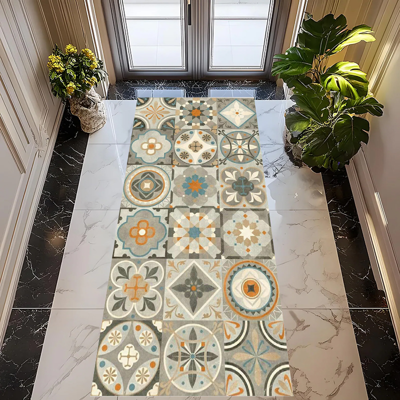 Commercial Kitchen Tile Flooring - Bohemian Patchwork Flower Tile Runner Rug