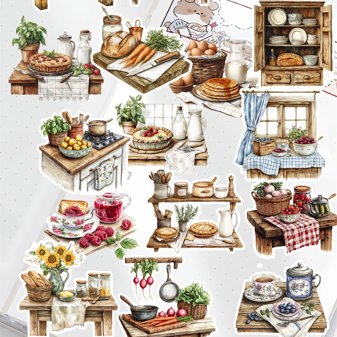 Commercial Kitchen Fridge - 20pcs Watercolor Village Kitchen Home Cooking