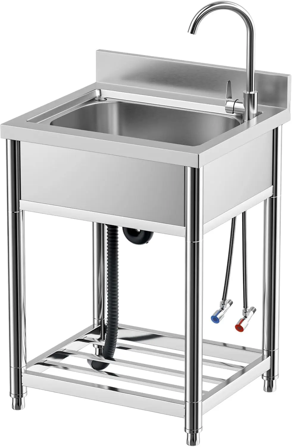 Commercial Kitchen Sink - Free Standing Stainless-Steel Single Bowl Commercial