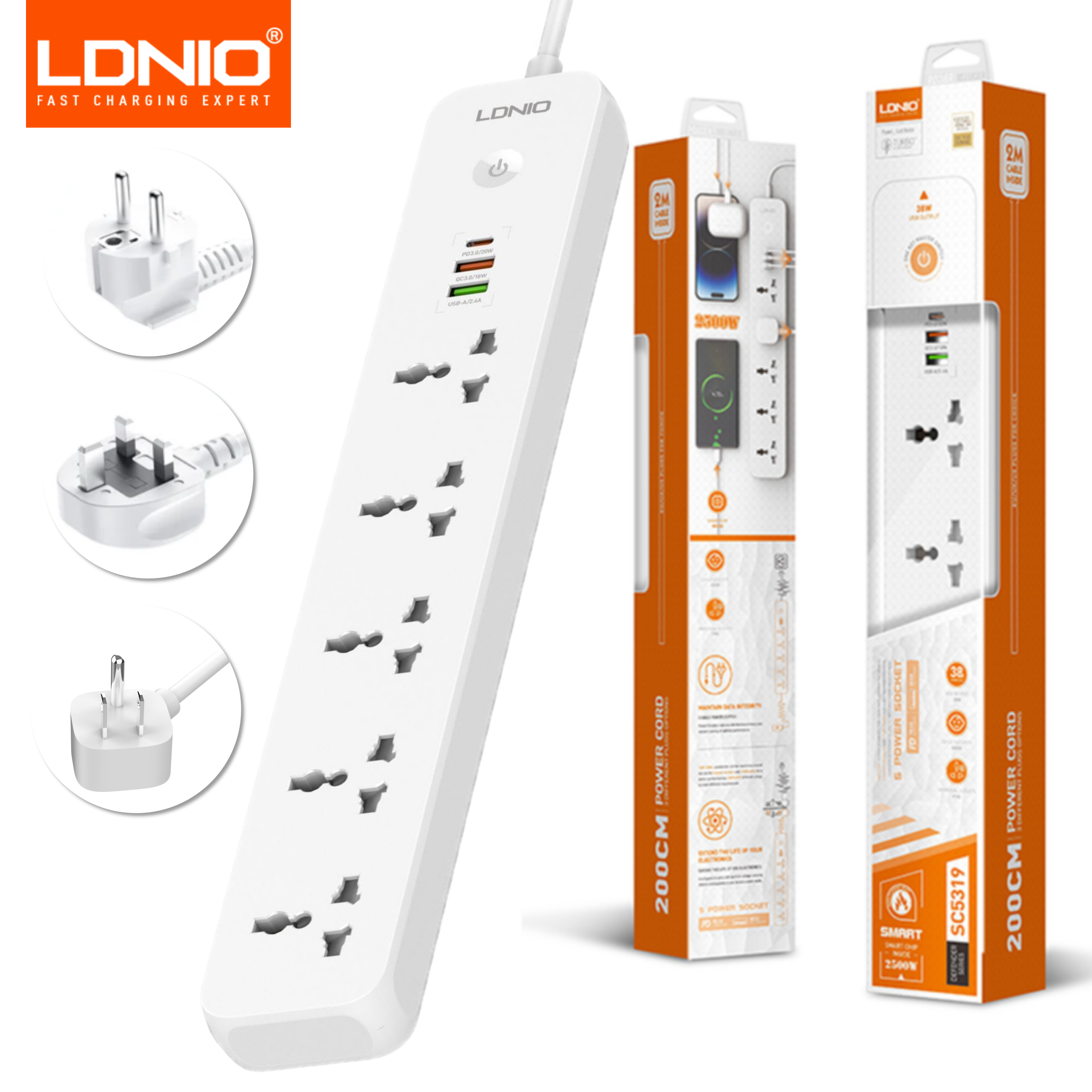 Commercial Kitchen Outlets - LDNIO 2500W Power Strip with 5