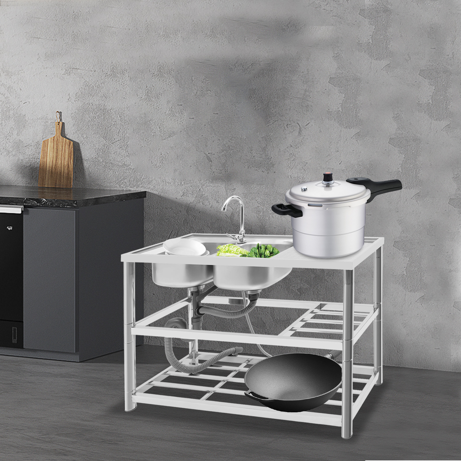 Freestanding Stainless-Steel 2 - Commercial Kitchen Sink avaliação e preço