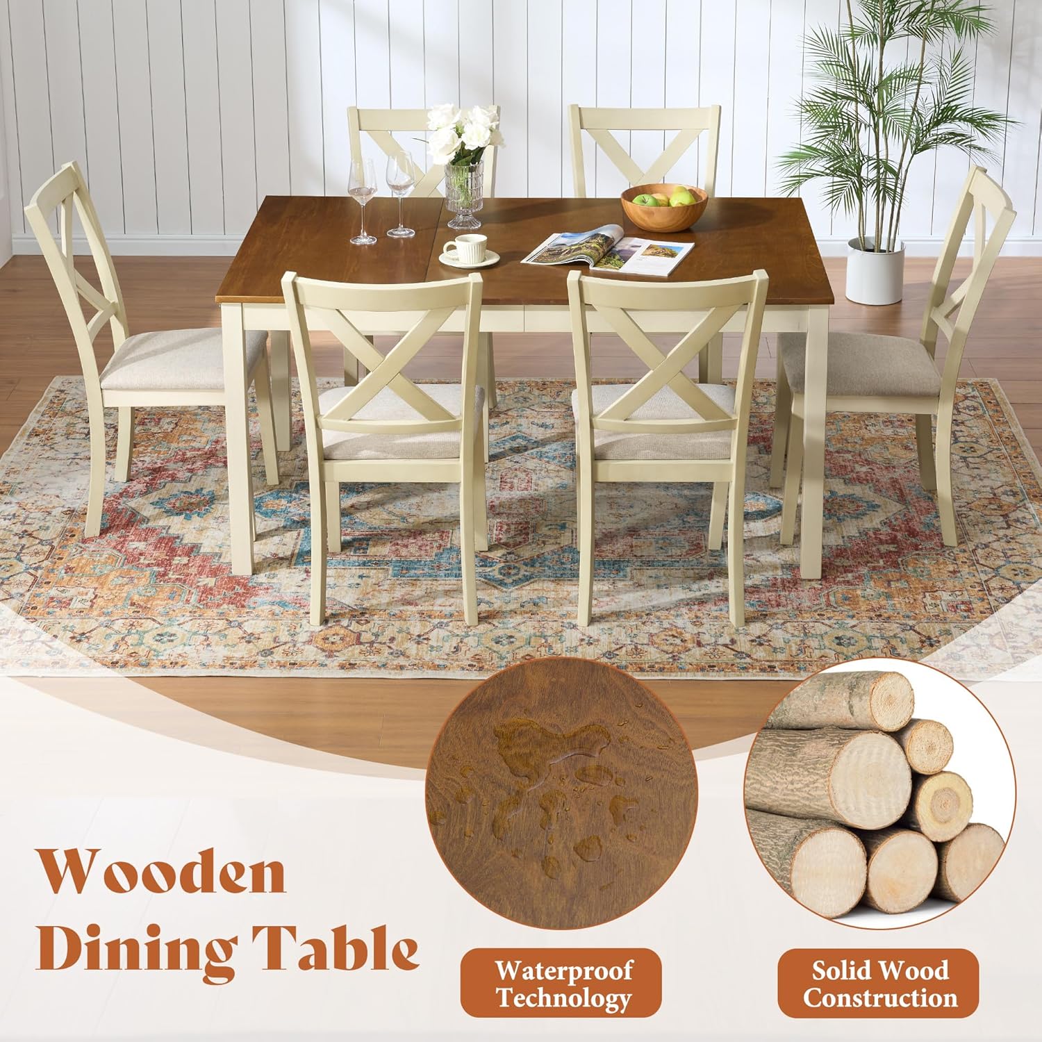 7-Piece Solid Wood Dining Tabl - Commercial Kitchen Bench avaliação e preço