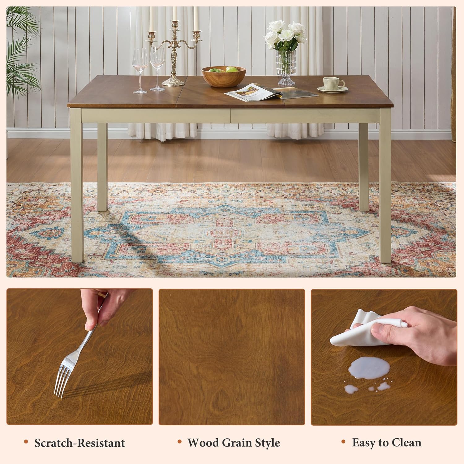 7-Piece Solid Wood Dining Tabl - Commercial Kitchen Bench avaliação e preço
