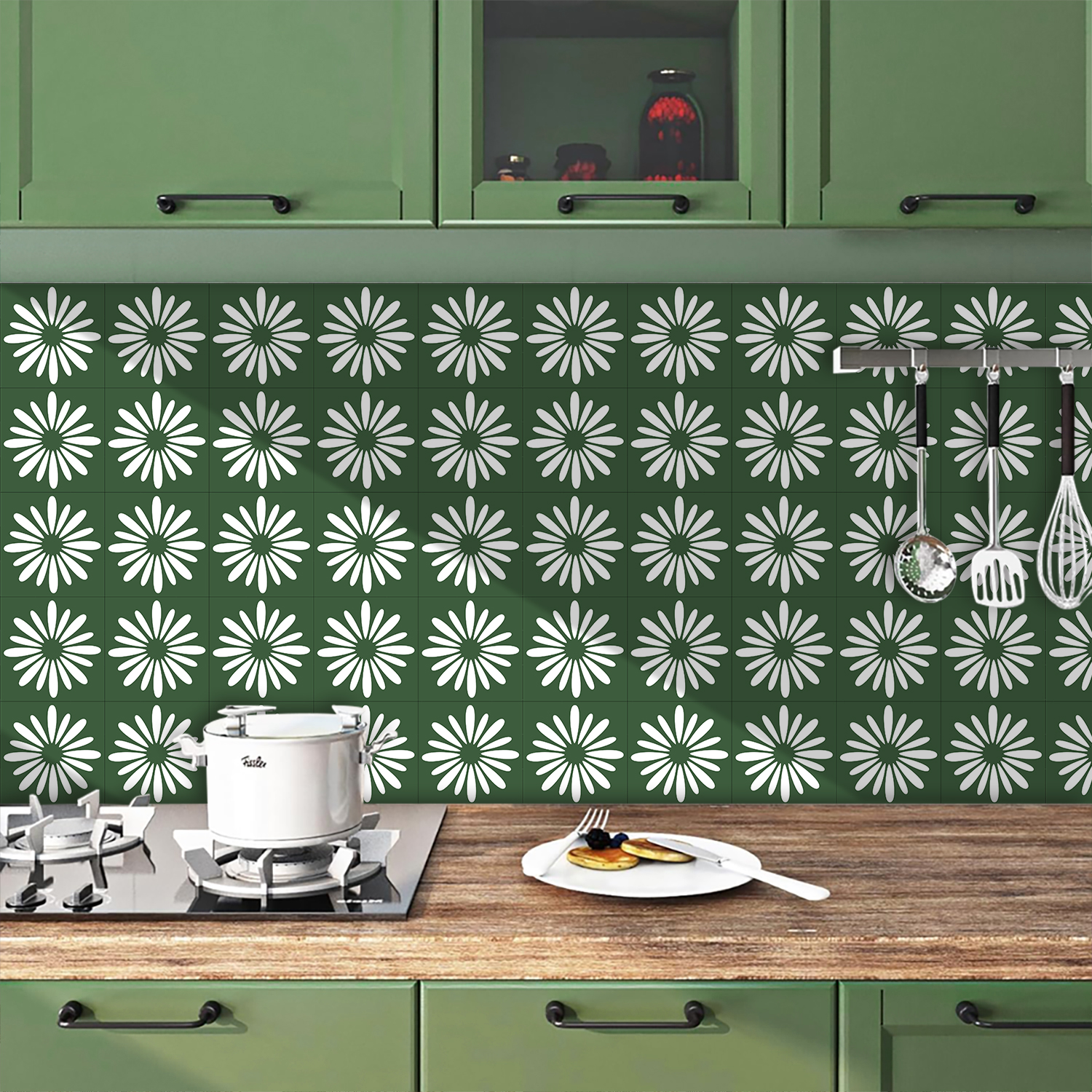 10pcs Green Daisy Matte Surfac - Commercial Kitchen Tiles avaliação e preço