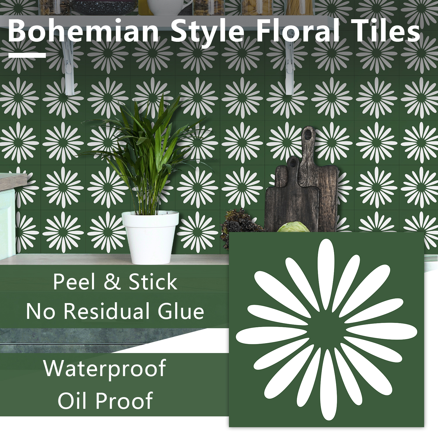 10pcs Green Daisy Matte Surfac - Commercial Kitchen Tiles avaliação e preço