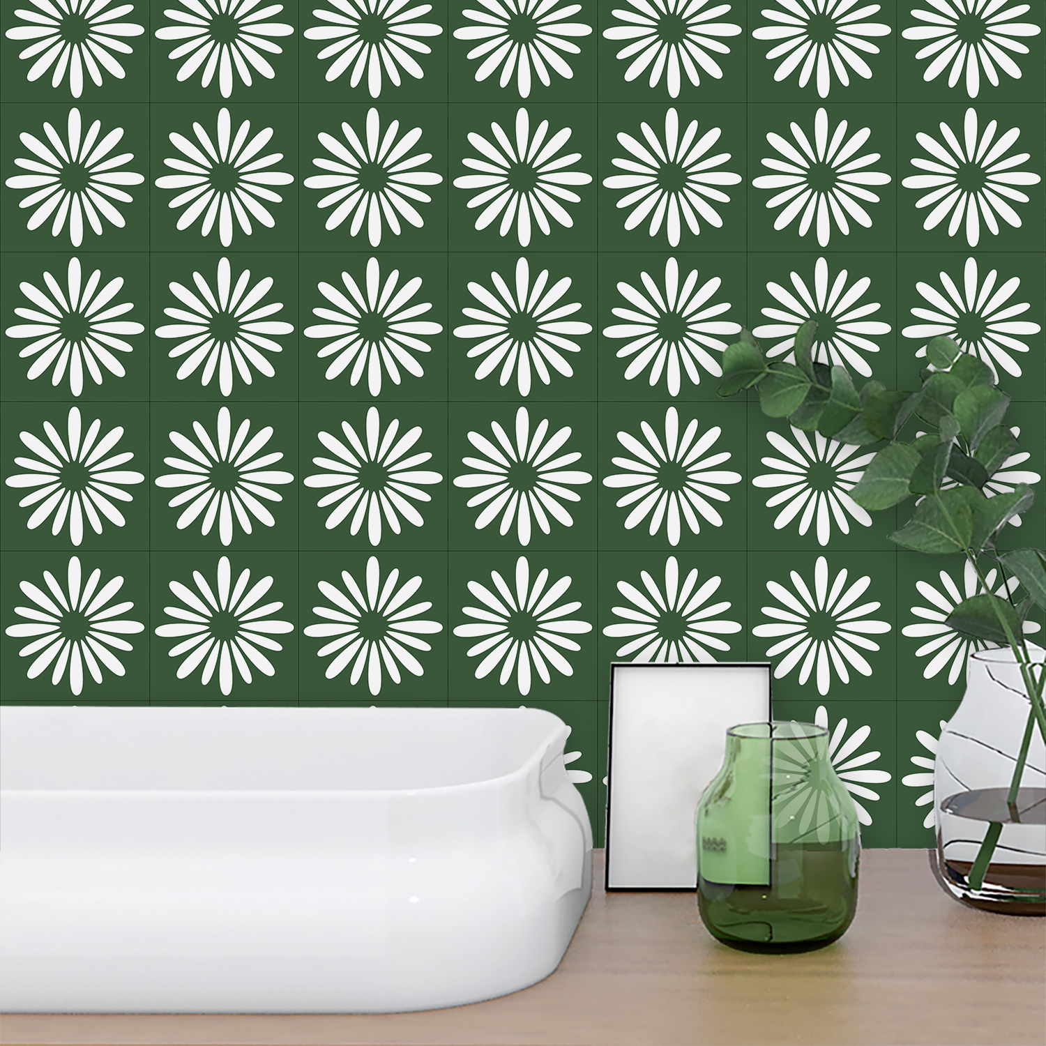 10pcs Green Daisy Matte Surfac - Commercial Kitchen Tiles avaliação e preço