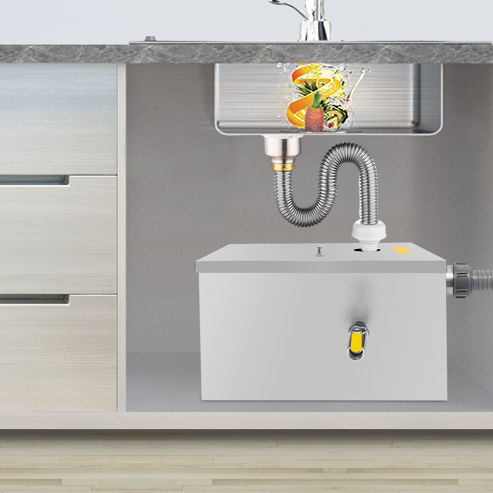 w/Drainage Pipe+Lid for Kitche - Commercial Kitchen Grease Interceptor avaliação e preço