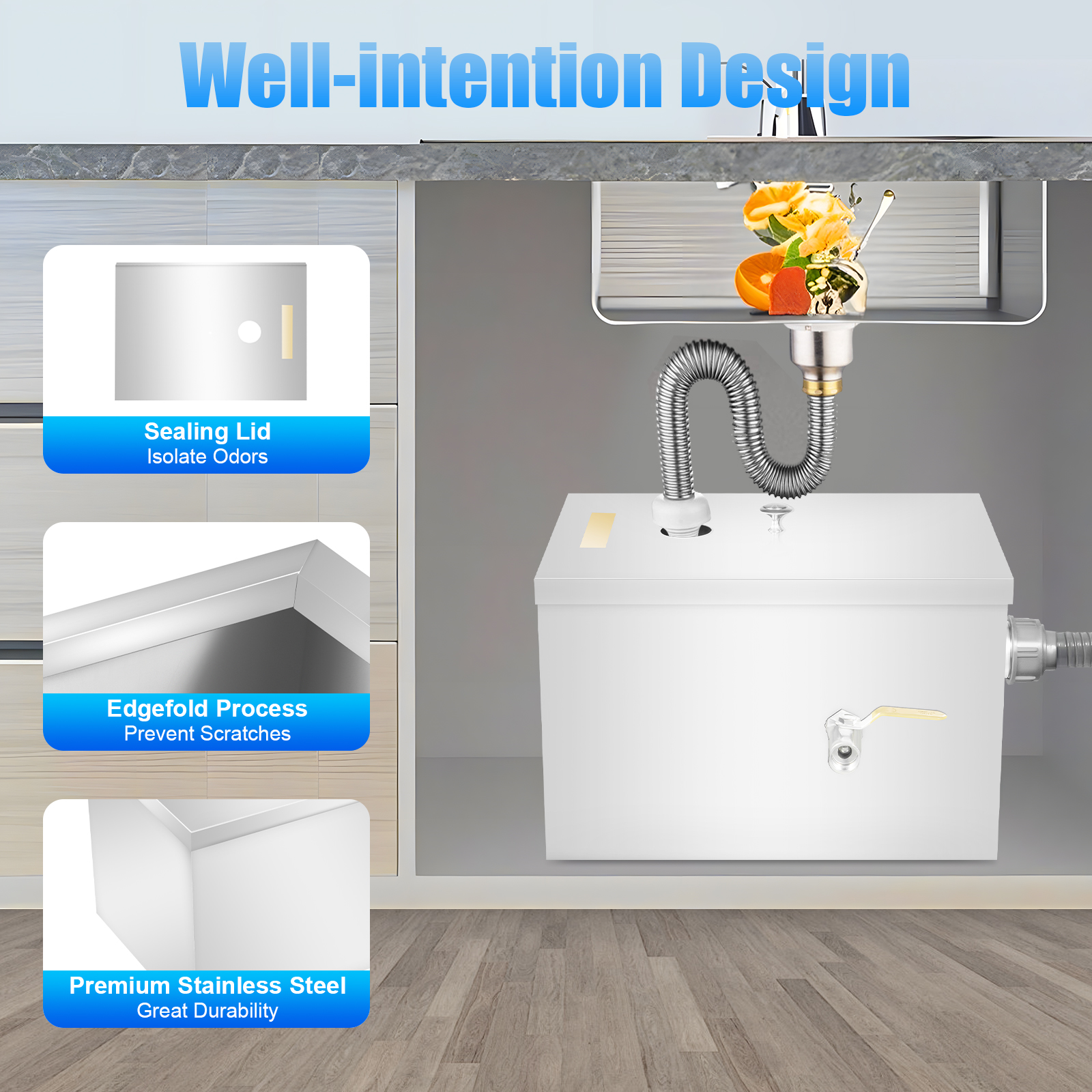 w/Drainage Pipe+Lid for Kitche - Commercial Kitchen Grease Interceptor avaliação e preço