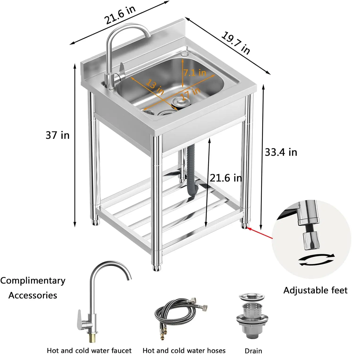 Free Standing Stainless-Steel  - Commercial Kitchen Sink avaliação e preço