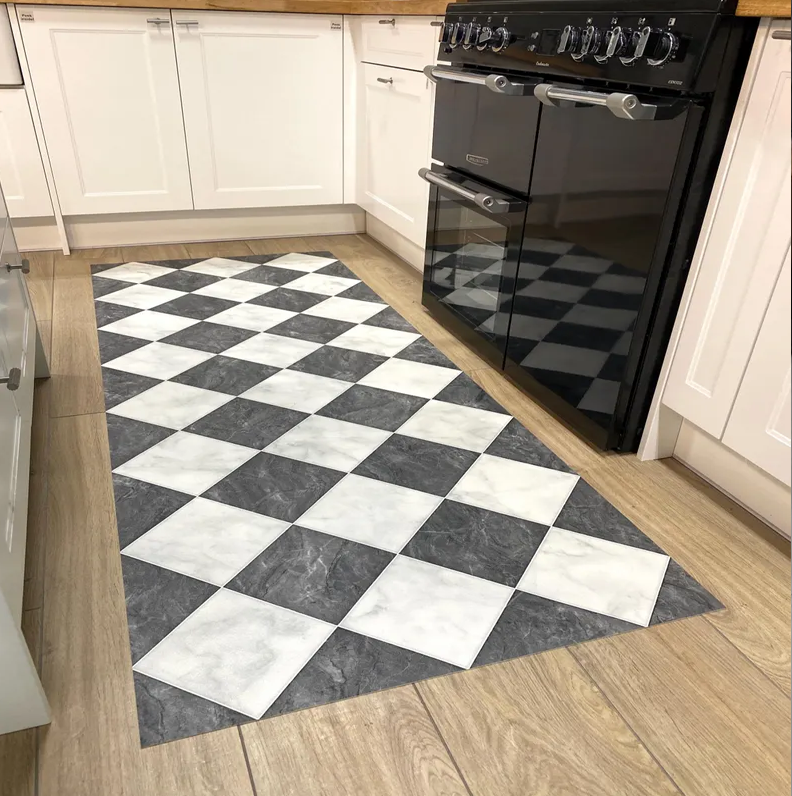 Checkerboard Vinyl Runner Rug  - Commercial Kitchen Tile Flooring avaliação e preço