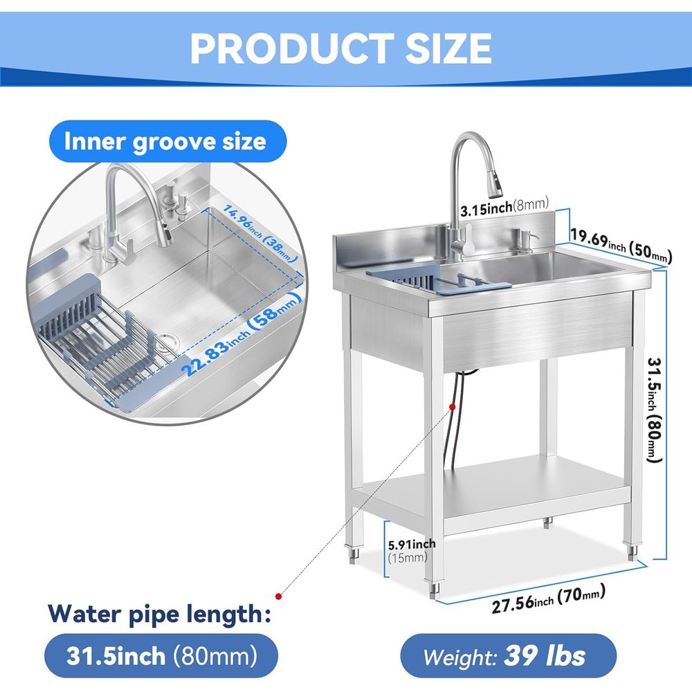 27 Inch Stainless Steel Utilit - Commercial Kitchen Sink avaliação e preço